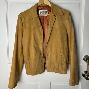 Vintage 70s Leather Fashions tan suede size 36 button up leather jacket